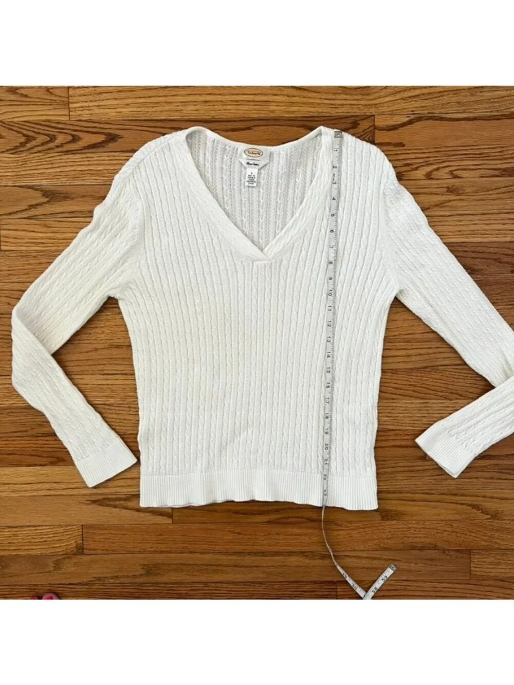 Talbots Cable Knit Sweater L Pima Cotton Light Academia Fisherman Tenniscore - Picture 11 of 12